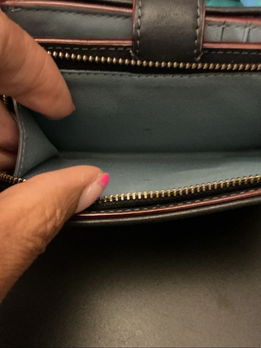 Coach Denim Signature C Compact Wallet in Dark Blue with Gold Hardware